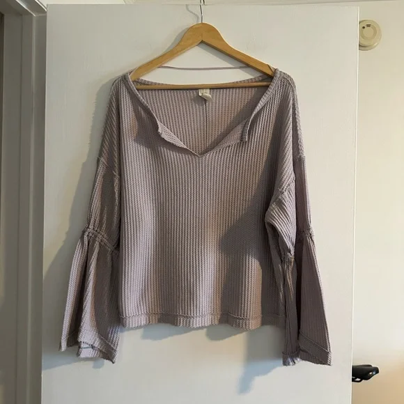 Free People We the Free Light Purple Dahlia Flared Sleeve Thermal Sweater size S - Picture 7 of 11